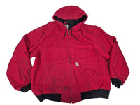 Carhartt J131 Active Jacket Red Duck Canvas Hooded Lined Mens 2XL Vintage 2000s
