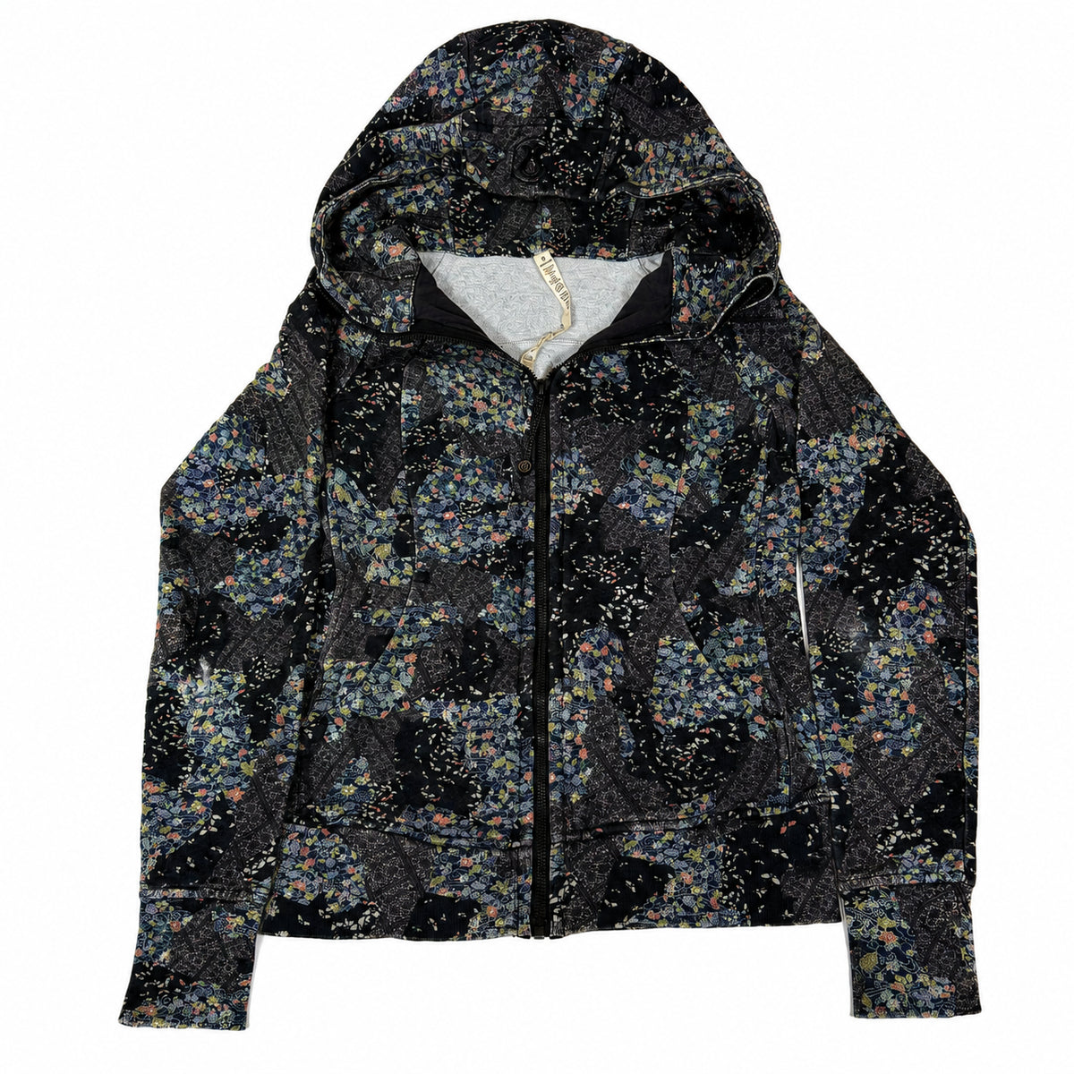 Lululemon Scuba Hoodie Navy Floral Print Zip-Up Womens Size 4(UK 8)
