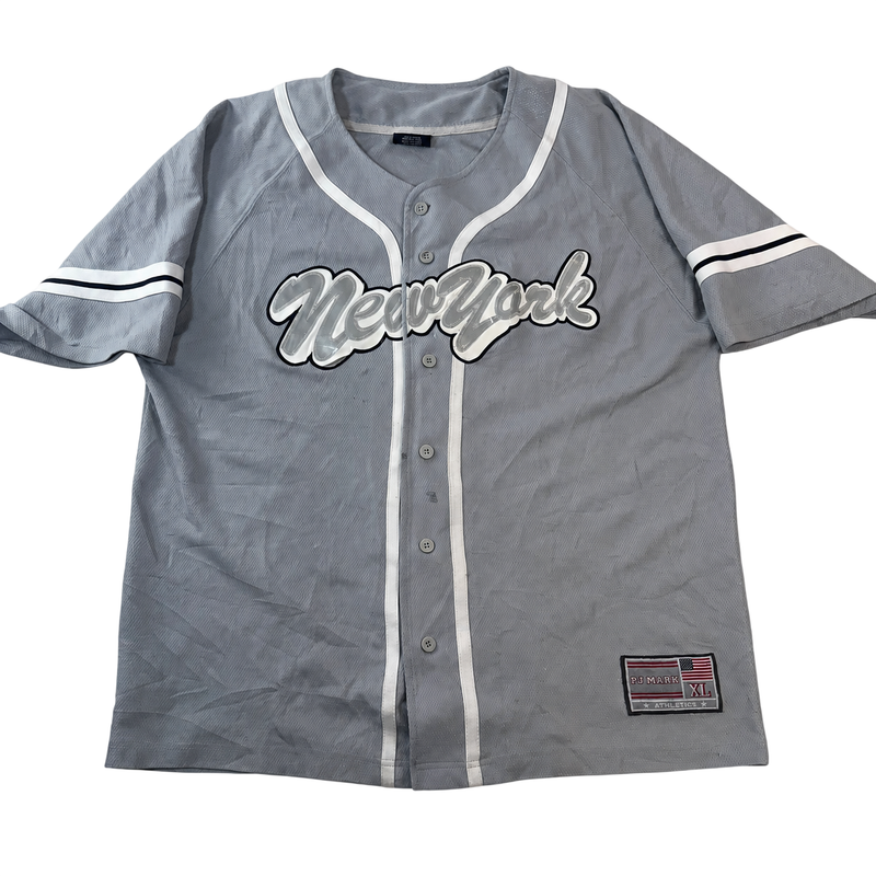 PJ Mark New York Baseball Jersey Grey Mesh XL Y2K Streetwear