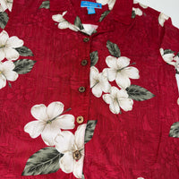 Island Winds Red Floral Hawaiian Shirt Coconut Buttons Rayon Size M