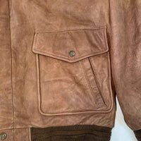 Roundtree & Yorke Genuine Leather Brown Bomber Jacket XL Vintage Aviator Flight Jacket