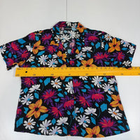 Notations Vintage 90s Floral Short Sleeve Blouse Black Multicolour Womens UK 16(L/XL)