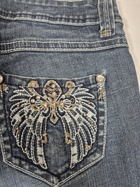 Cato Bootcut Jeans Embroidered Rhinestone Pockets Blue Denim Y2K Size UK 8-10
