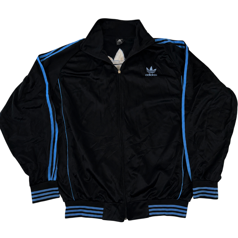 Adidas Originals Black Blue Track Jacket XXL Trefoil Full Zip Y2K Retro Oversized