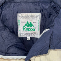 Vintage Kappa Puffer Jacket XL Beige Cream Navy Embroidered Logo 90s Y2K Oversized Coat