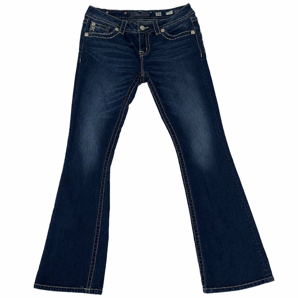Miss Me Embellished Boot Cut Jeans Dark Blue Crystal Pockets Size 28