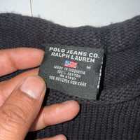 Vintage Polo Jeans Company Ralph Lauren Knit Sweater Medium Black Red Striped Cotton