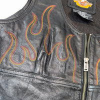 Harley-Davidson Genuine Leather Flame Vest Black Women's Medium M Biker Motorcycle Y2K