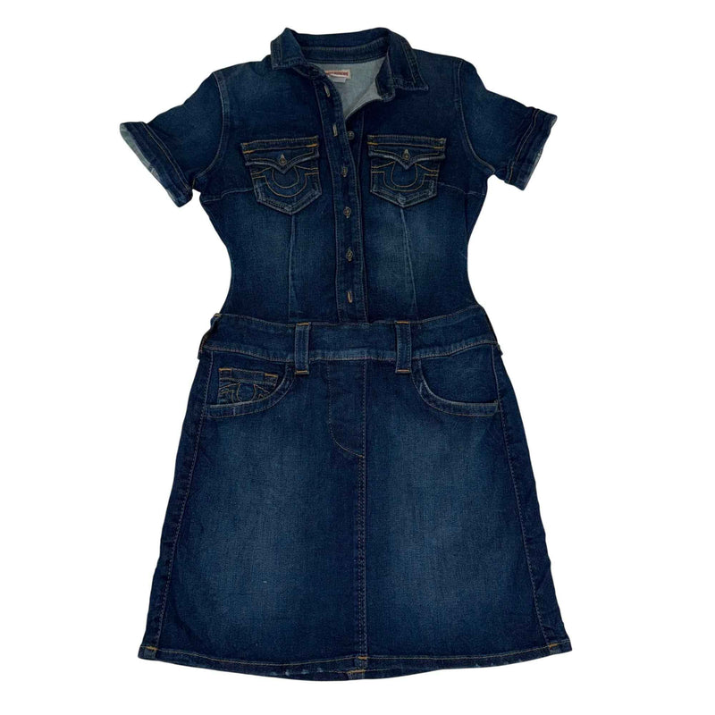 True Religion Denim Shirt Dress Fitted A-Line Blue Size XS Y2K