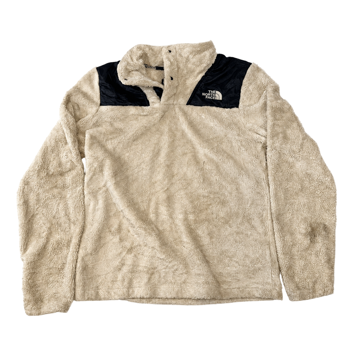 The North Face Girls Sherpa Fleece Pullover Jacket Cream Beige Black Logo Size L/G (14/16)