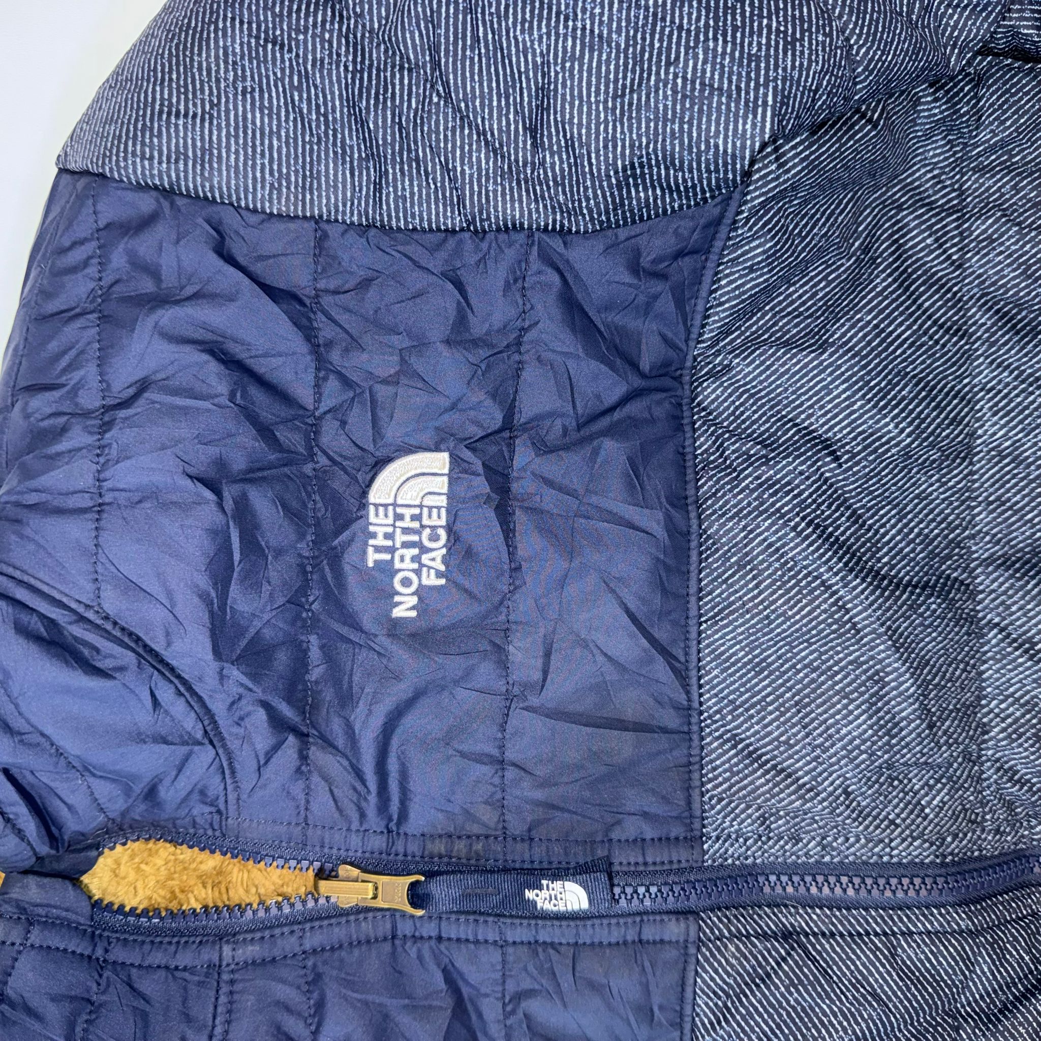 The North Face Reversible Sherpa Fleece Puffer Jacket Boys LG 14/16 Navy Brown Winter Coat
