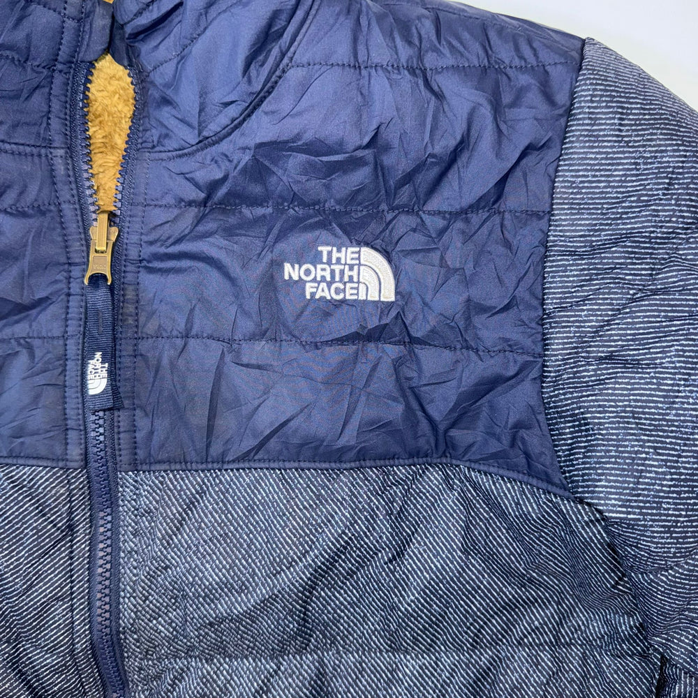 The North Face Reversible Sherpa Fleece Puffer Jacket Boys LG 14/16 Navy Brown Winter Coat