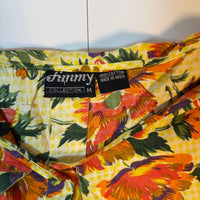 Jimmy Collection Floral Blouse Cropped Flared Orange Gingham Print Size M