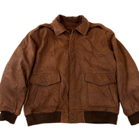 Roundtree & Yorke Genuine Leather Brown Bomber Jacket XL Vintage Aviator Flight Jacket