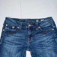 Miss Me Embellished Bootcut Jeans Blue Crystal Pockets Distressed 29