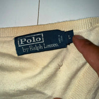 Polo Ralph Lauren Cream V-Neck Jumper Size L