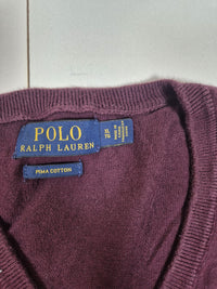 Polo Ralph Lauren Pima Cotton V Neck Jumper Sweater Burgundy Plum Size XL