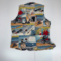 Harley-Davidson Comic Print Sleeveless Button Vest Novelty Size L