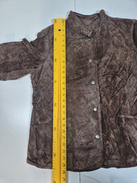 Charter Club Quilted Suede Leather Jacket Brown Snap Front Womens Size L