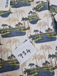 Tabasco Sportswear Polo Shirt Palm Tree Golf Print Cream Cotton Size M