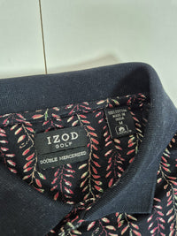 IZOD Golf Polo Shirt Black Leaf Print Double Mercerized Cotton Size M