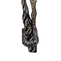 Western Rhinestone Zebra Print Hair-On-Hide Belt Studded Buckle One Size