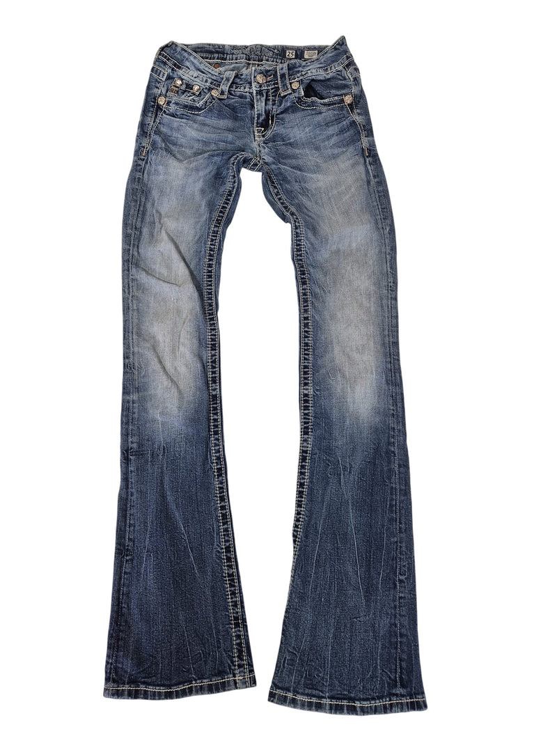 Miss Me Bootcut Jeans Light Wash Rhinestone Embellished Pockets Size UK 6