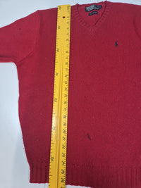 Polo Ralph Lauren Vintage 90s Lambswool V-Neck Jumper Red Navy Pony Mens Size L