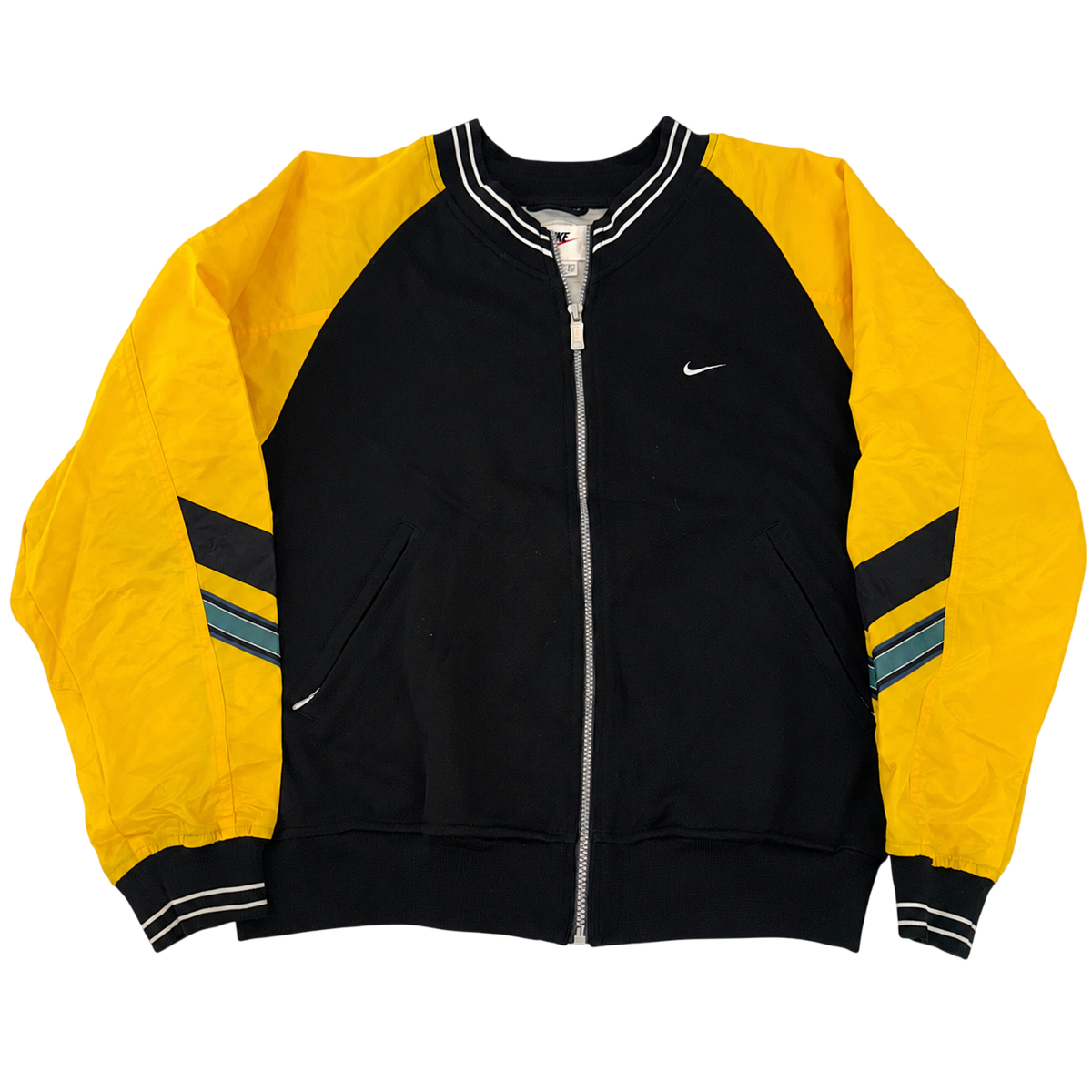 Vintage Nike Bomber Jacket Black Yellow Zip Up Track Jacket Y2K 90s Size L