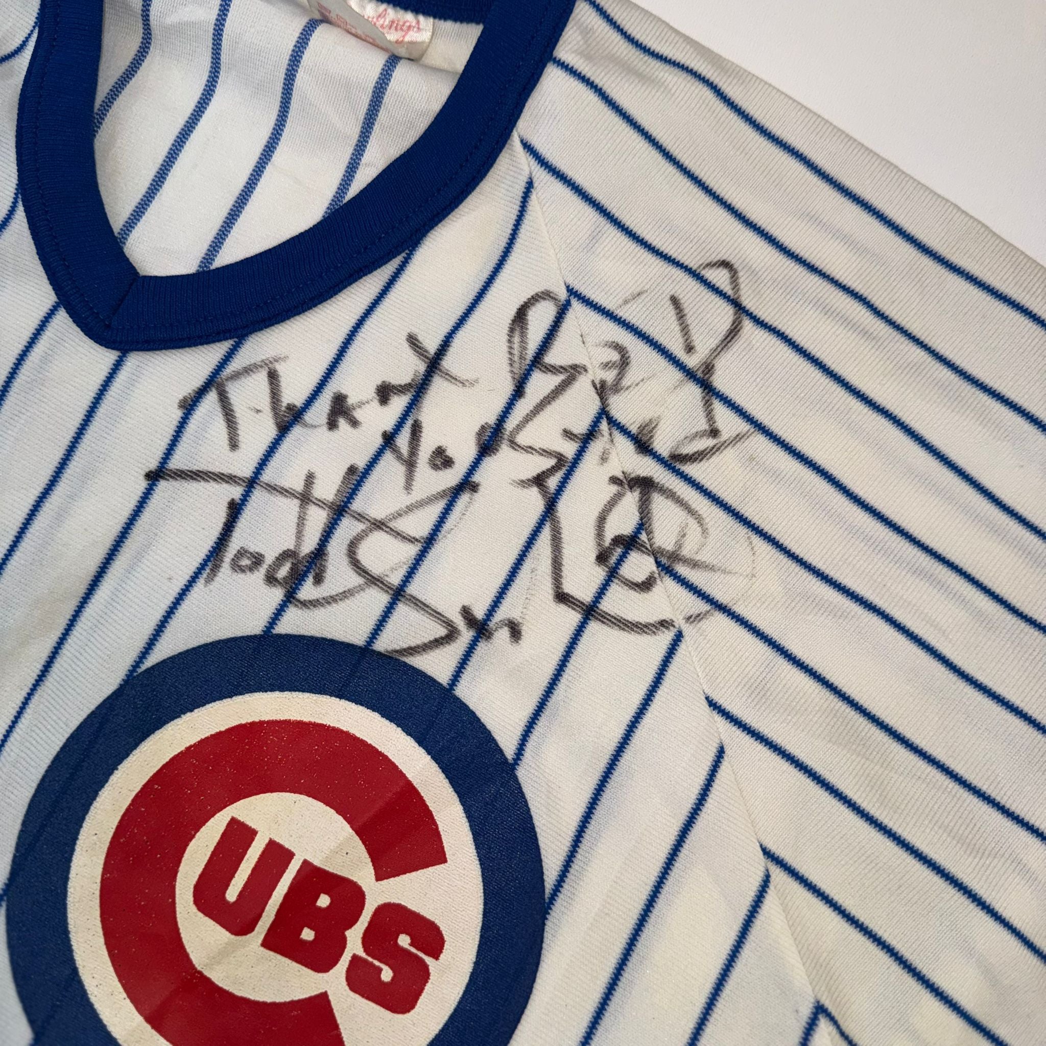 Vintage Chicago Cubs Pinstripe Jersey Adult Large Signed Rawlings
