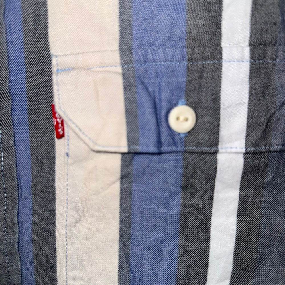 Levi’s Relaxed Fit Striped Button-Up Shirt Men’s Small Blue Green Long Sleeve Casual