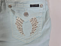 Miss Me Mint Skinny Jeans Crystal Wing Pocket Embellished Size 10 UK