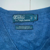 Polo Ralph Lauren Sweater Vest Blue Pima Cotton V-Neck Mens Size L