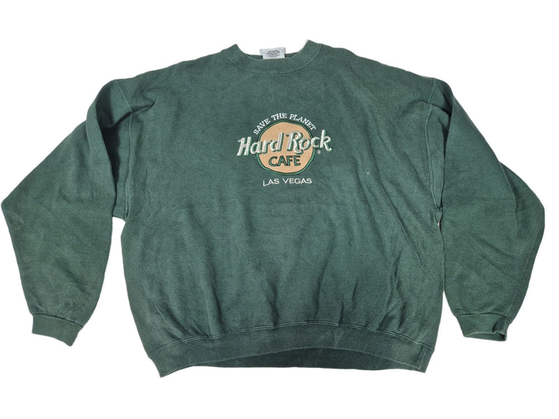 Hard Rock Cafe Las Vegas Sweatshirt Vintage 90s Green XL Embroidered Made USA