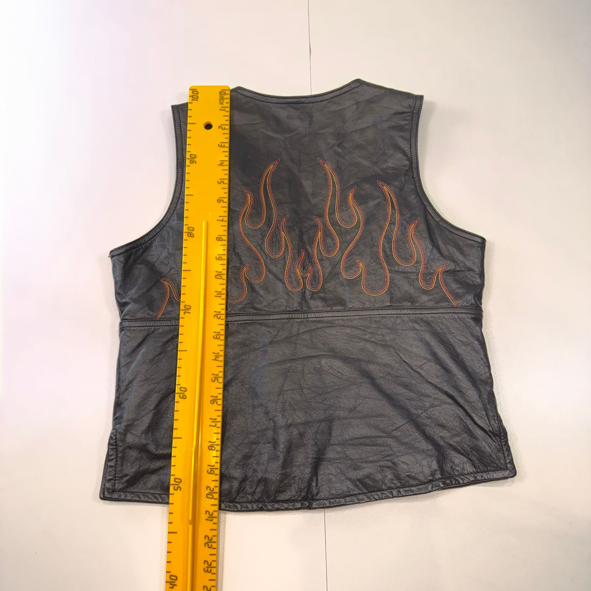 Harley-Davidson Genuine Leather Flame Vest Black Women's Medium M Biker Motorcycle Y2K