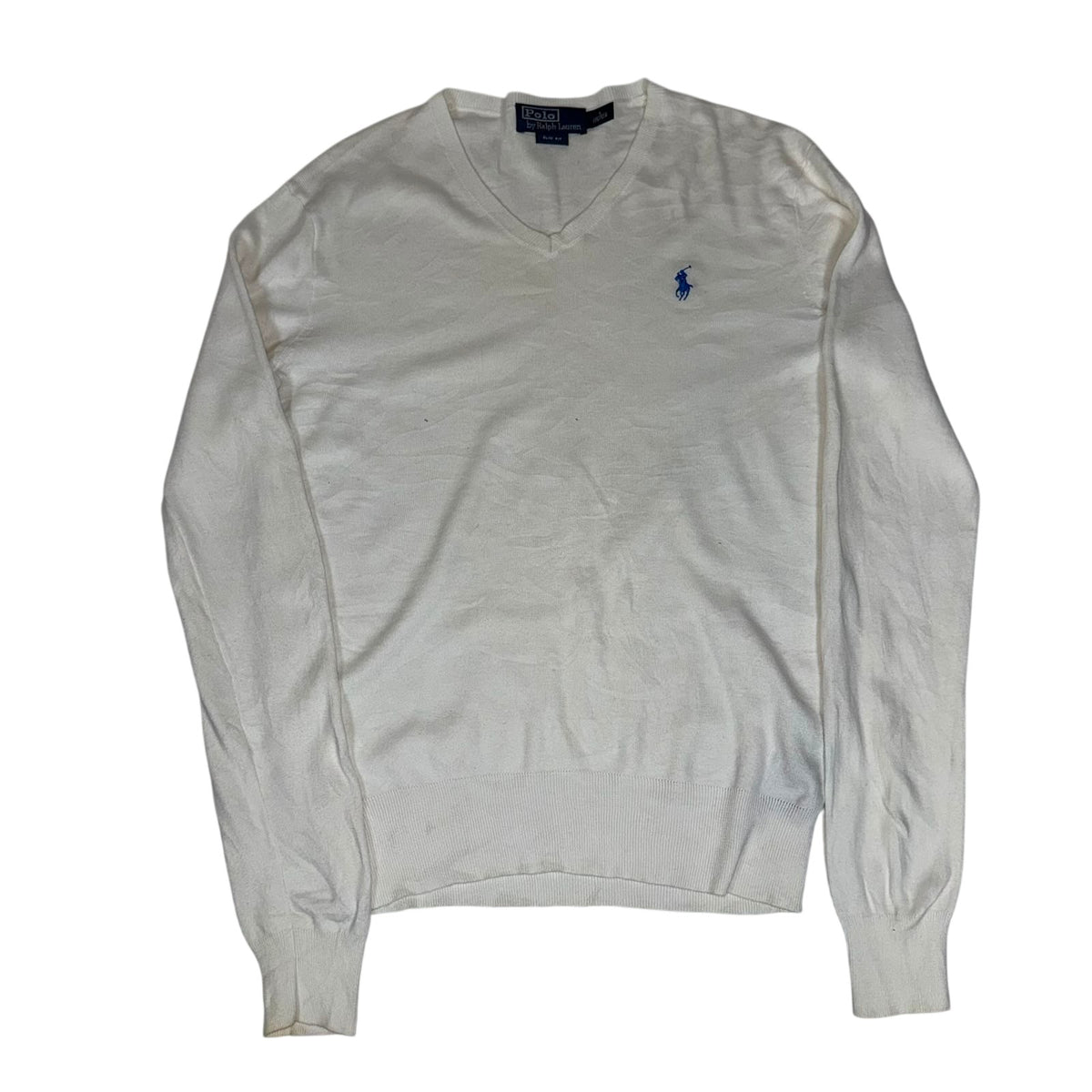 Polo Ralph Lauren V Neck Jumper Ivory Cotton Knit Slim Fit Size S