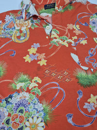Polo Ralph Lauren Pique Polo Shirt Crane Floral Print Orange Size M
