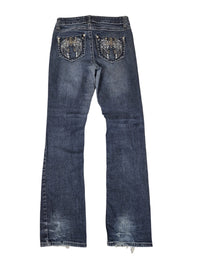 Cato Bootcut Jeans Embroidered Rhinestone Pockets Blue Denim Y2K Size UK 8-10
