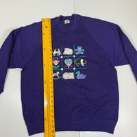 Jerzees Purple Novelty Grid Graphic Sweatshirt Farmyard Print 90s Size L