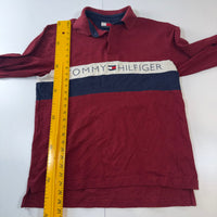 Tommy Hilfiger Long Sleeve Rugby Polo Shirt – Burgundy/Navy/White – Size S