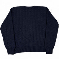 Polo Ralph Lauren Cable Knit Jumper Navy V-Neck Cotton Mens Size XXL