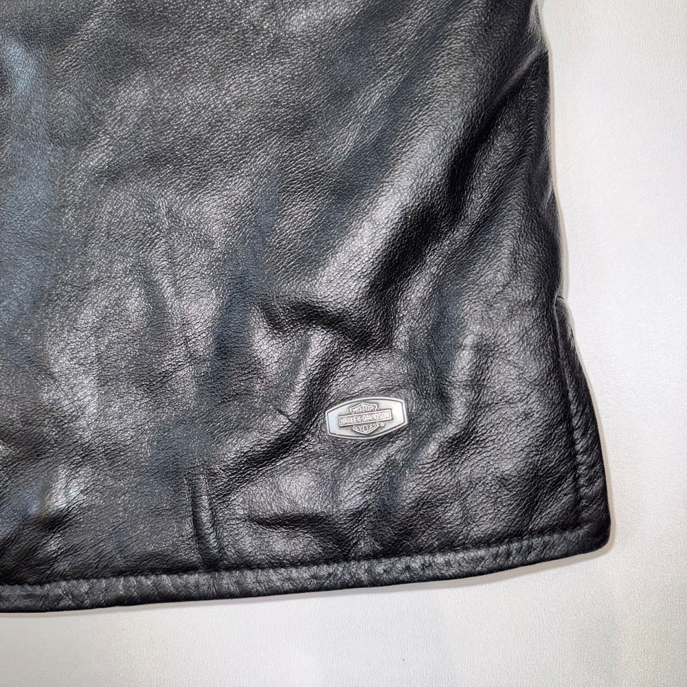 Harley-Davidson Genuine Leather Flame Vest Black Women's Medium M Biker Motorcycle Y2K
