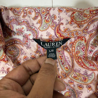 Lauren Ralph Lauren Paisley Pyjama Shirt Pink Cotton Sleepwear Size L