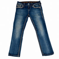 Rock Revival Jelina Embroidered Crop Jeans Blue Distressed Size 27