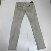 True Religion Skinny Jeans Stone Grey Contrast Stitch Denim Size 32