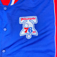 Vintage Philadelphia 76ers Hardwood Classics Majestic Snap Button Warm Up Jersey Shirt XL NBA Retro