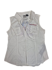 Harley-Davidson Womens Sleeveless Zip Shirt Rhinestone American Flag White Size L
