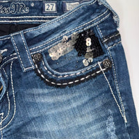 Miss Me Embellished Straight Leg Jeans Dark Blue Sequin Pockets 27