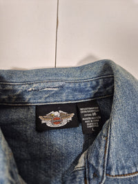 Harley-Davidson Embroidered Denim Snap Shirt Light Wash Western Size L
