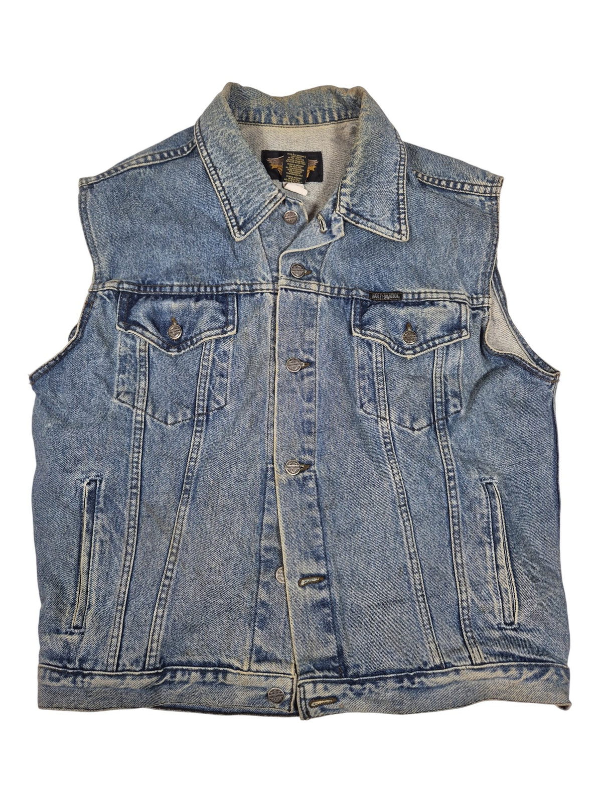 Harley-Davidson Vintage 90s Denim Vest Bar Shield Back Patch Biker Mens M